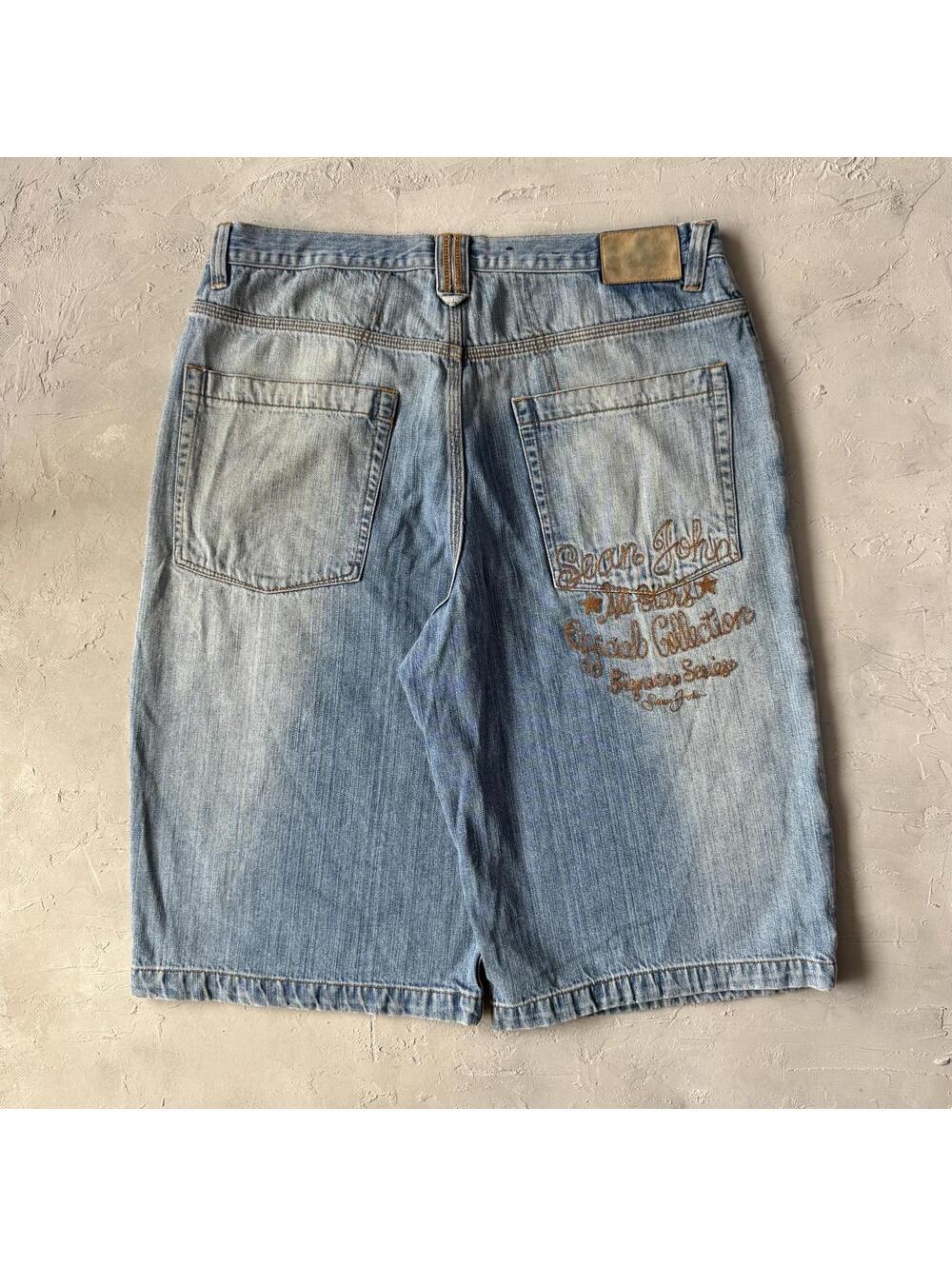 Vintage Y2K Sean John Baggy Embroidered Denim Double Knee Shorts